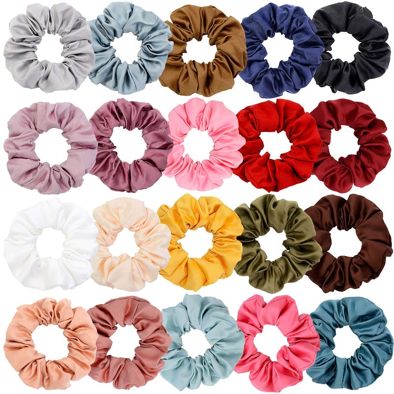 Chloven 20 Colors Large Satin Hair Scrunchies Elastic Hair Bobbles Ponytail Holder Hair Scrunchy Vintage Hair Ties Accessories for Women Girls - Image 1
